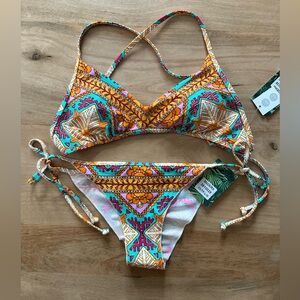 NWT Eidon Women’s Bikini Top & Bottom Bikini Set Tiki Tie Cheeky Bottoms